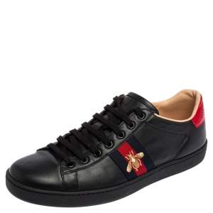 Gucci Black Leather Ace Low Top Sneakers Size 40