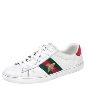 Gucci White Leather Web Ace Low Top Sneakers Size 45.5
