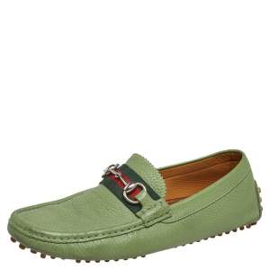 Gucci Green Leather Horsebit Slip On Loafers Size 40