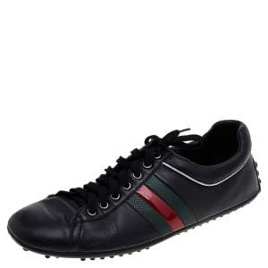 حذاء رياضي غوتشي جلد أسود مزين ويب منخفض من أعلى مقاس 43.5