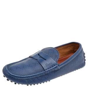 Gucci Blue Leather Slip On Loafers Size 40.5
