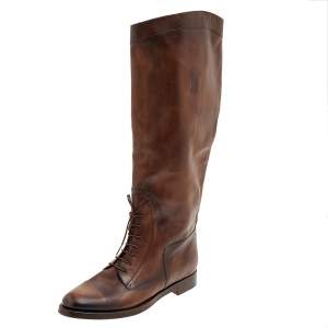 Gucci Dark Brown Leather Knee Length Boots Size 42