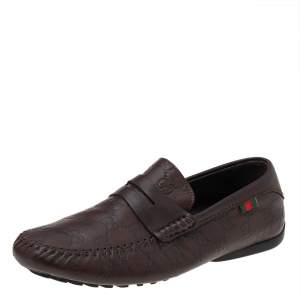 Gucci Brown Guccissima Leather Slip On Penny Loafers Size 40.5