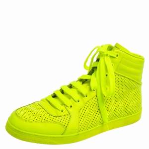Gucci Neon Green Perforated Leather Lace Up High Top Sneakers Size 41