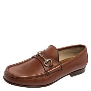 Gucci Brown Leather Classic Horsebit Loafers Size 42