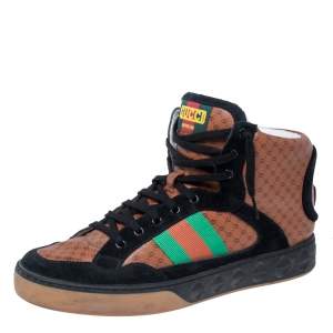Gucci x Dapper Dan Brown/Black Suede and Guccissima Leather High Top Sneakers Size 44.5