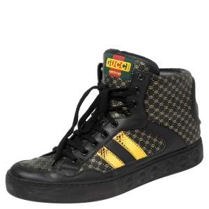 Gucci Black/Gold Leather Web Dapper Dan High Top Sneakers Size 45.5