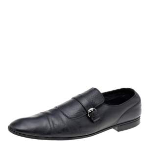 Gucci Black Leather Buckle Loafers Size 45 