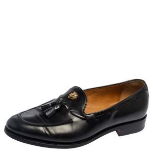 Pre Owned Gucci Black Leather Tassel Slip On Loafers Size 44