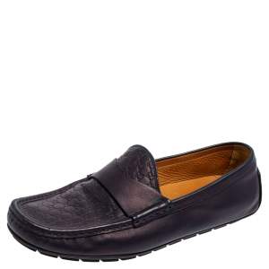 Gucci Navy Blue Guccissima Leather GG Slip On Loafers Size 42
