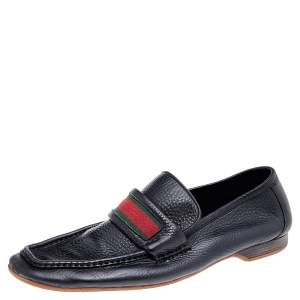 مملوكة مسبقًا Gucci Black Leather Frederik Web Loafers Size 45