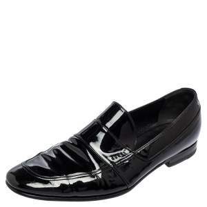 Pre Owned Gucci Black Patent Leather Slip-on Loafers Size 43