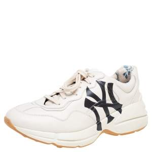 Gucci Mystic Cream Leather NY Yankees Rhyton Low-Top Sneakers Size 42