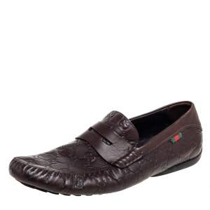 Gucci Brown Guccissima Leather Penny Loafers Size 44