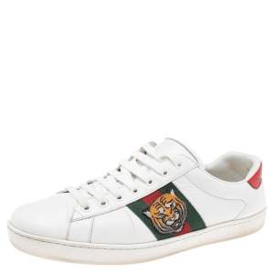 Gucci White Leather Ace Web Low Top Sneakers Size 42.5