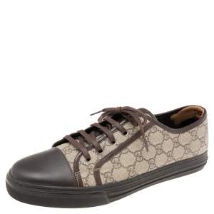 Gucci Brown GG Canvas and Leather Low-Top Sneakers Size 44