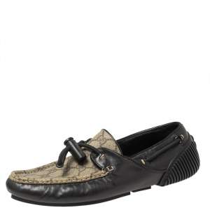 Gucci Beige/Dark Brown Coated Canvas and Leather Toggle Cord Loafers Size 41