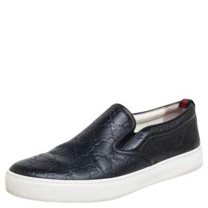 Gucci Black Guccissima Leather Slip On Sneakers Size 42.5