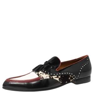 Gucci Multicolor Leather and Printed Calf Hair Trim Tassel Detail Slip-on Loafers Size 43