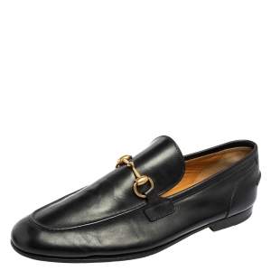 Pre Owned Gucci Black Leather Jordaan Horsebit Loafers Size 42