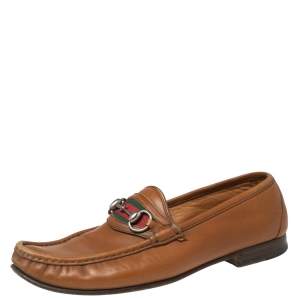 Gucci Brown Leather Web Horsebit Loafers Size 41.5