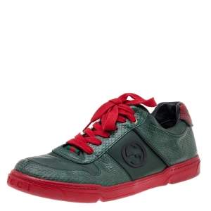 Gucci Green/Red Python And Leather GG Low Top Sneakers Size 44.5