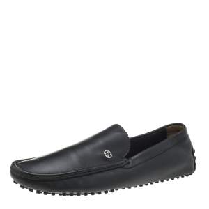 Gucci Black Leather Interlocking G Slip On Loafers Size 43