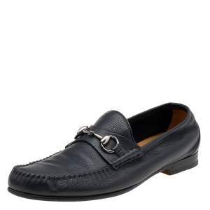 Gucci Black Leather Horsebit Slip On Loafers Size 42.5