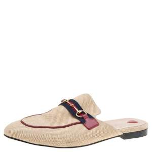 مملوكة مسبقًا حذاء مولز غوتشي فلات برنستاون كانفاس بيج مقاس 42