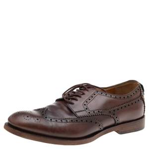 Gucci Dark Brown Brogue Leather Oxfords Size 42