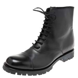 Gucci Black Leather Lace-Up Platform Combat Boots Size 44