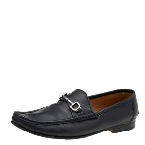 Gucci Black Leather Horsebit Slip On Loafers Size 42.5
