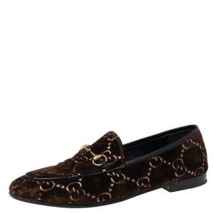 Pre Owned Gucci Brown GG Velvet Jordaan Loafers Size 40