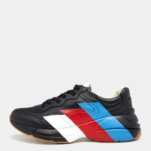 Gucci Black Leather Rhyton Web Print Low Top Sneakers Size 42