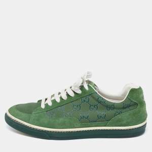 Gucci Green Suede and GG Canvas Low-Top Sneakers Size 41.5