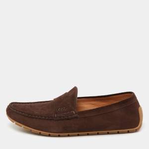Gucci Dark Brown Suede Slip-On Penny Loafers Size 40 
