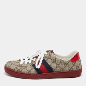 Gucci Multicolor GG Supreme Canvas Ace Web Low Top Sneakers Size 42.5 