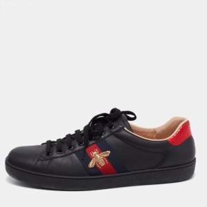 Gucci Black Leather Web Ace Sneakers Size 44.5
