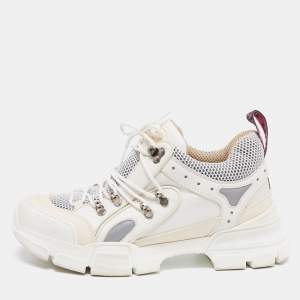 Gucci White/Cream Mesh And Leather Flashtrek Sneakers Size 41