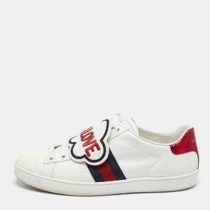 Gucci White Leather Blind For Love Patch Ace Low Top Sneakers Size 39