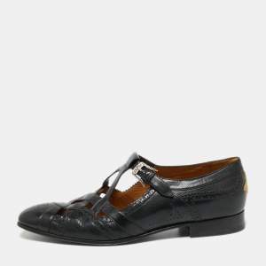 Gucci Black Leather Cut Out Brogue Loafers  Size 44