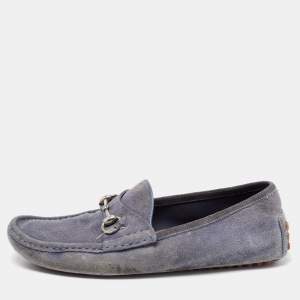 Gucci Blue Suede Horsebit Driver Loafers Size 42