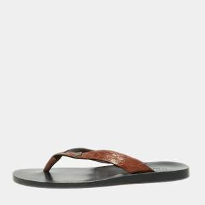 Gucci Brown Alligator Leather Thong Flats Size 40