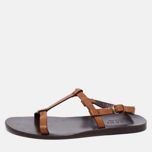 Pre Owned Gucci Brown Leather Slingback Sandals Size 40