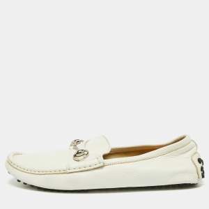 Gucci White Leather Horsebit Slip On Loafers Size 41 