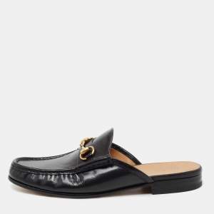 Gucci Black Leather Horsebit Mules Size 42.5