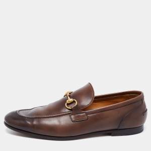 Gucci Brown Leather Jordaan Horsebit Loafers Size 41.5 