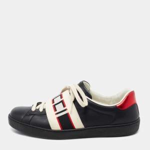 Gucci Black Leather Ace Stripe Low Top Sneakers  Size 40.5 