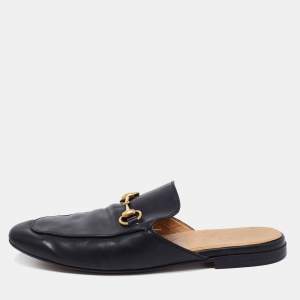 Pre Owned Gucci Black Leather Horsebit Princetown Mules Size 40