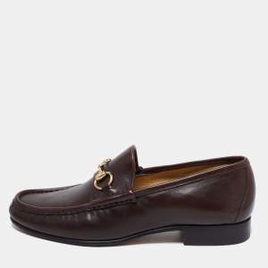Pre Owned Gucci Vintage Dark Brown Leather 1953 Horsebit Loafers Size 42.5